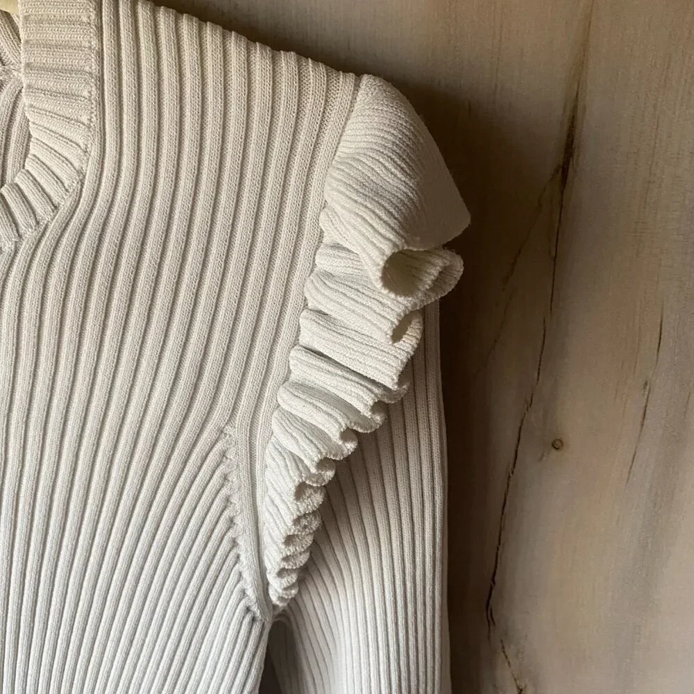 Cinq à Sept Cream Ribbed Sweater - Picture 5 of 10